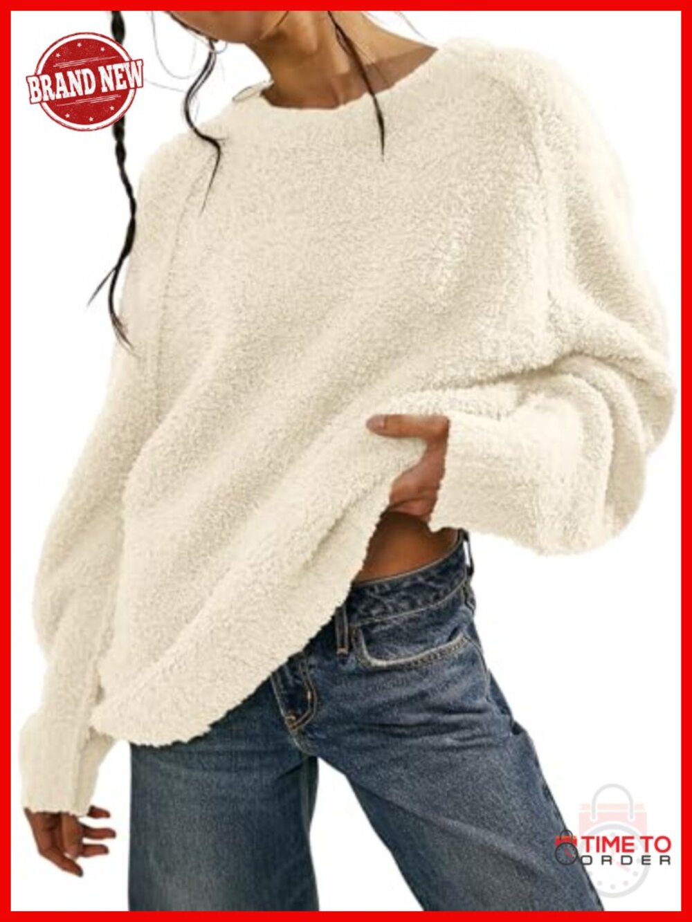 Oversized Fuzzy Knit Crewneck Long Sleeve Pullover Sweater - Picture 1 of 6